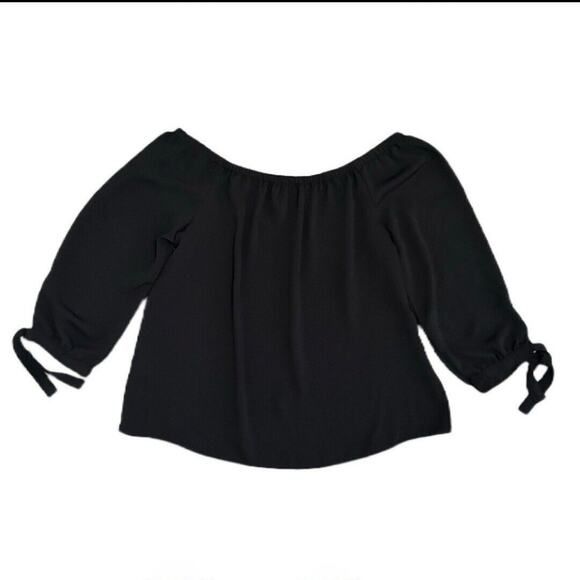 J Crew Blouse Top Size XS Women’s Black Off the Shoulder 3/4 Tie Sleeve - Picture 1 of 5